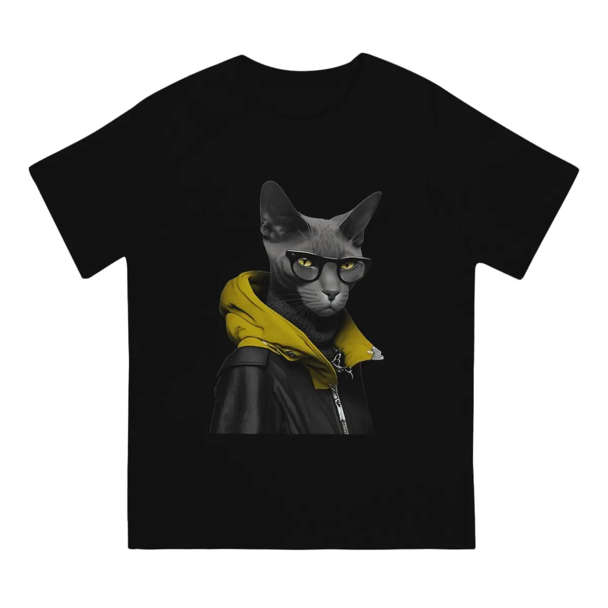 Stylish Cat In Jacket Purrfectly Fashionable Feline Hip Hop TShirt Jacket Cat Casual T Shirt Summer Stuff For Adult