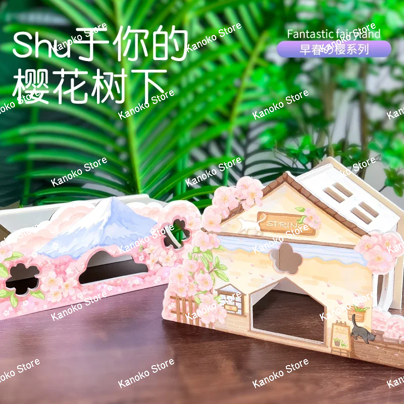 Seri Bunga Sakura Rumah Hamster Kayu Kandang Hewan Kecil Perlengkapan Lansekap Aksesori Tikus Tempat Persembunyian Hamster
