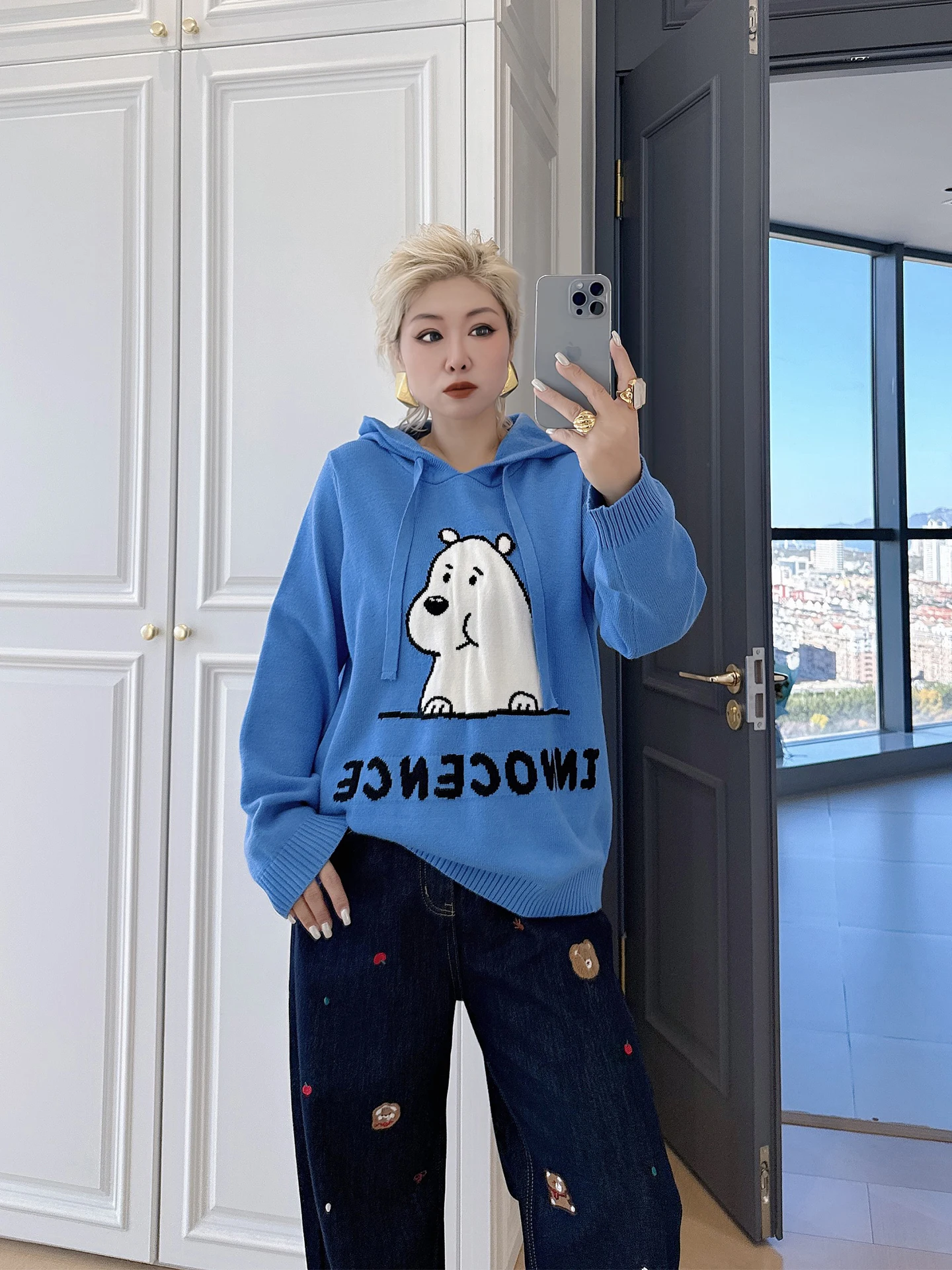 

Женский утепленный вязаный свитер больших размеров, повседневная свободная толстовка с капюшоном, дышащая, с длинными рукавами, средней длины, для полных женщин