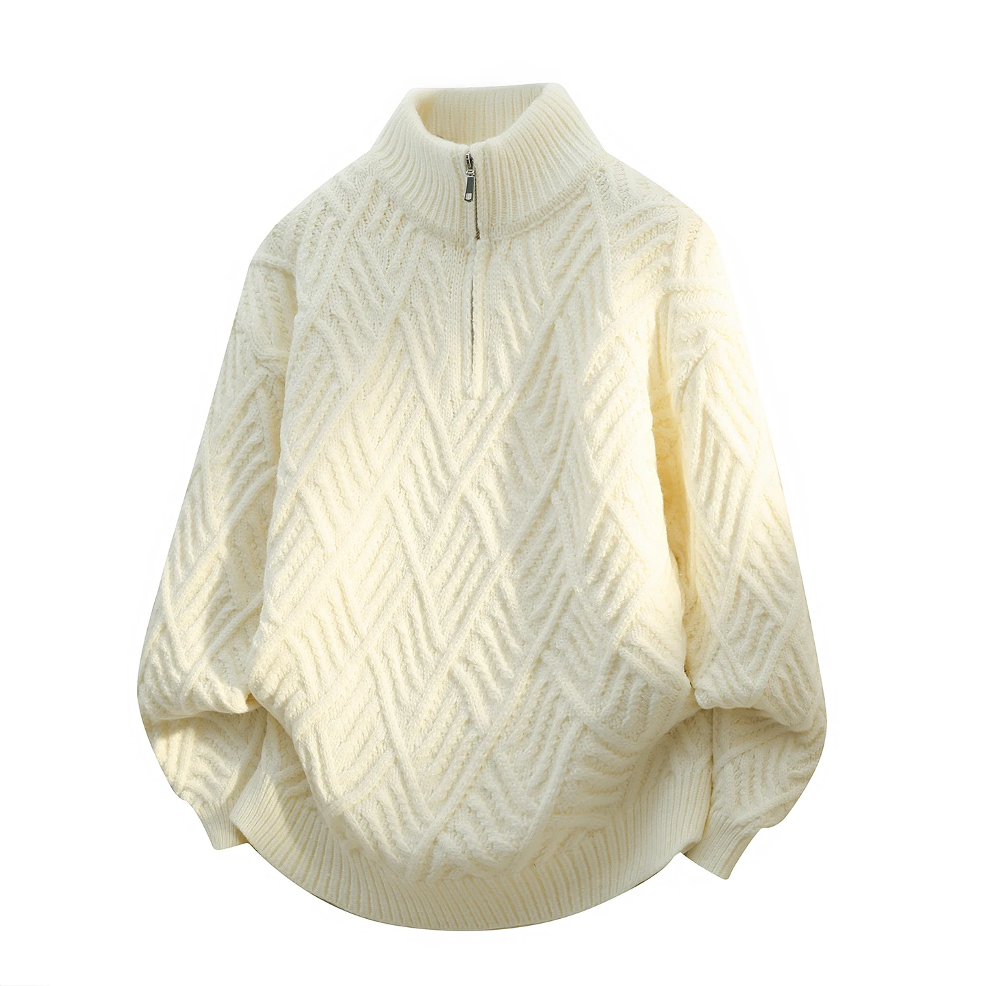 

Мужской утепленный вязаный свитер на молнии с высоким воротником, свободного кроя, с пушистой текстурой, в стиле ретро, повседневный, модный, осенне-зимний