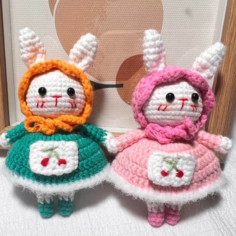 

Finished Handmade Crochet Bunny Dolls,Sweet and Creative Crochet Rabbit ,knitted Rabbit for Bag Pendant,crochet Key Chain Doll