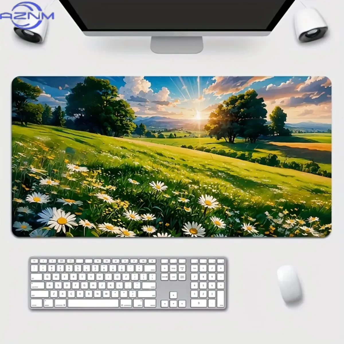 Natural Scenic Meadow Rubber Mouse Pad Non-Slip Base Vibrant Daisy Desk Mat for Home Office Decor