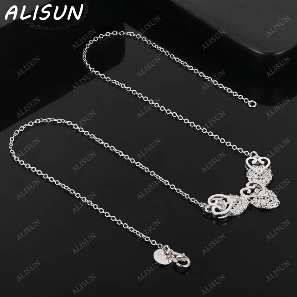 

ALISUN 925 Sterling Silver 45cm Zircons Hearts Necklace For Women Charm Trend Birthday Gifts Fashion Party Fine Jewelry