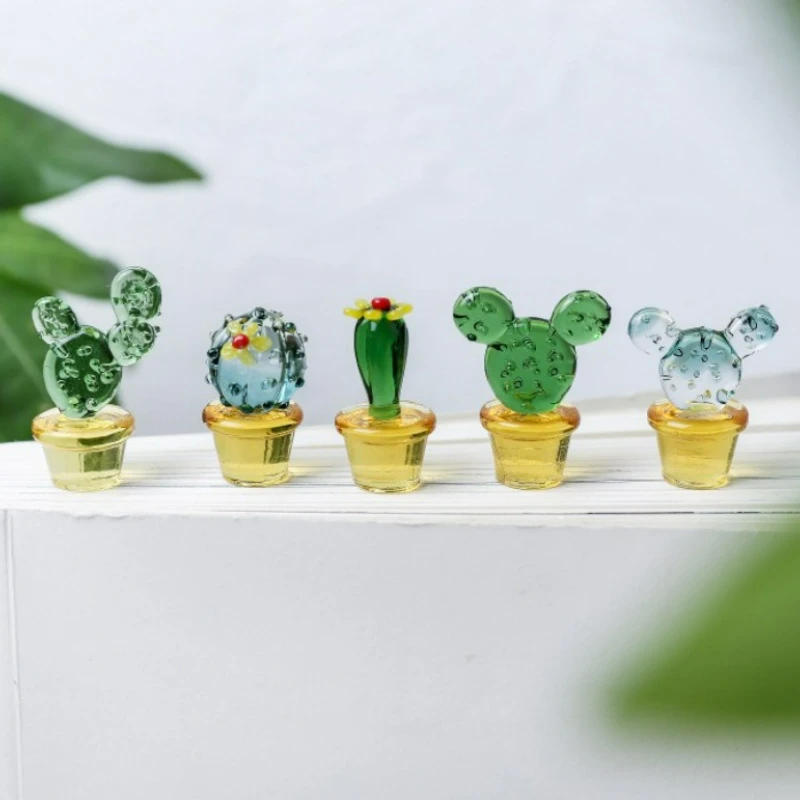 

5PCS/Set Handmade Glass Mini Cactus Figurines Statue Cute Cactus Tabletop Ornament for Home Decor Car Desktop Accessories