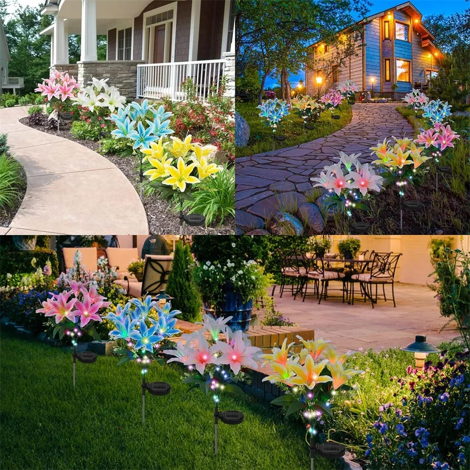 1 قطعة تعمل بالطاقة الشمسية زنبق LED مصباح حديقة أبيض دافئ زهرة واقعية للمسار في الهواء الطلق الحديقة ديكورات للباحة ديكور الحديقة الشمسية