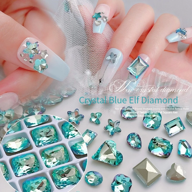 

Sharp Bottom Crystal Lake Blue Nail Art Rhinestone Super Flash High Quality Special-Shaped Glass 3D Manicure DIY Decoration10PCS