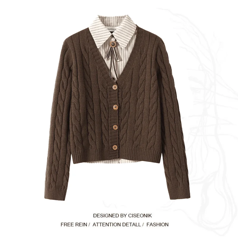 Faionable solto feminino longo sve camisola de malha falso design de duas peças outono inverno outerwear confortável respirável