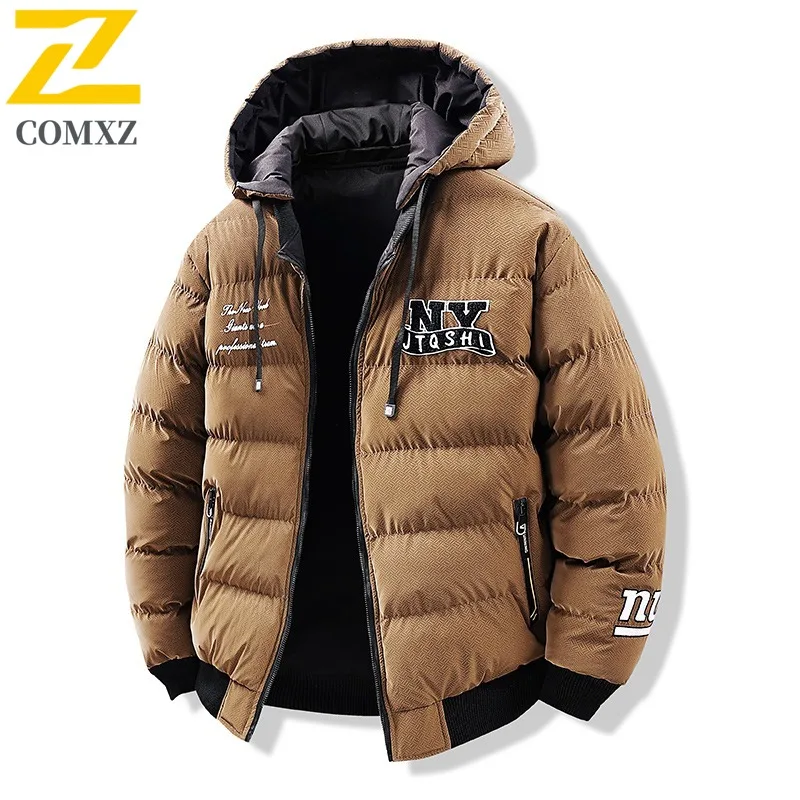 COMXZ 2025 Reversible Thickened Hooded Winter Jacket Waterproof Windproof Outdoor Sports Korean Style Tactics Puffer Cotton-padd