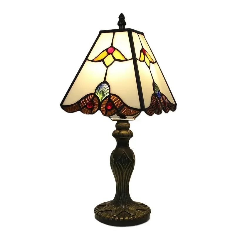 

8inch Retro Classical Stained Glass Quartet Baroque Lampshade Church Home Bedroom Bedside Night Light Tiffany Art Table Lamp