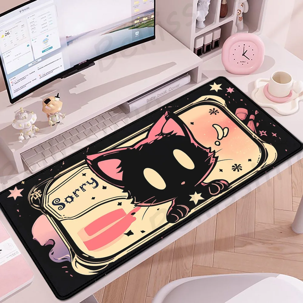 Cute Black Pink Cat Mouse pad Cabinet Gamer Mousepad Extended E-Sports Desk Mat Anime Large Gaming Mouse Mat Keyboard Desk pad