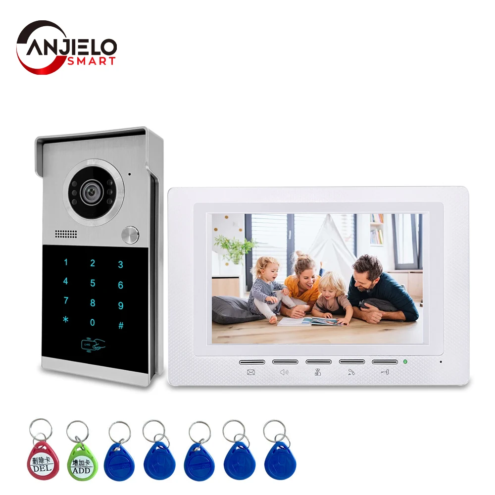 

Anjielo 4-wire 7-inch Wired Swipe Card Password Unlock Video Doorbell Intercom System, Infrared Night Vision Doorbell for Home