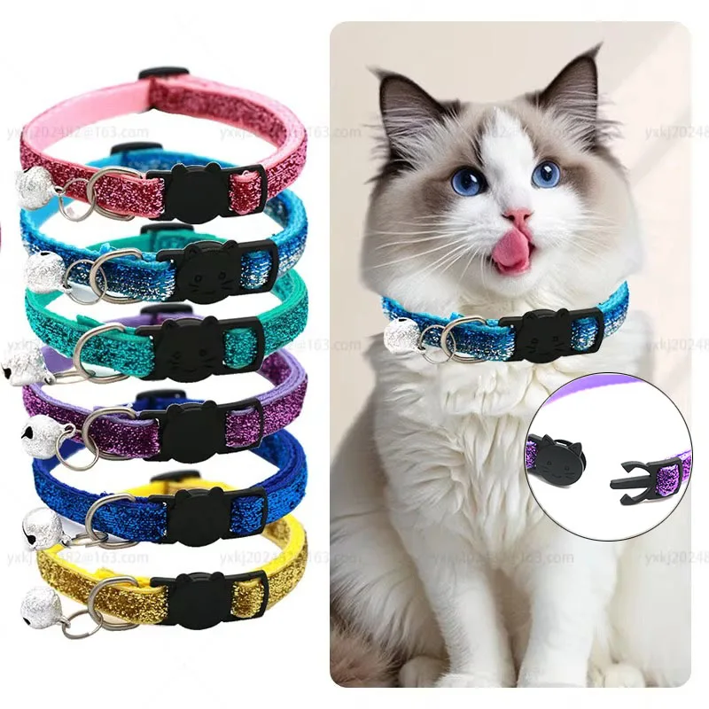 Adjustable Neck Strap With Bell For Kitten Puppy Pet Leash Accessories pet collars Reflective flash Cat Collar Safety Elastic