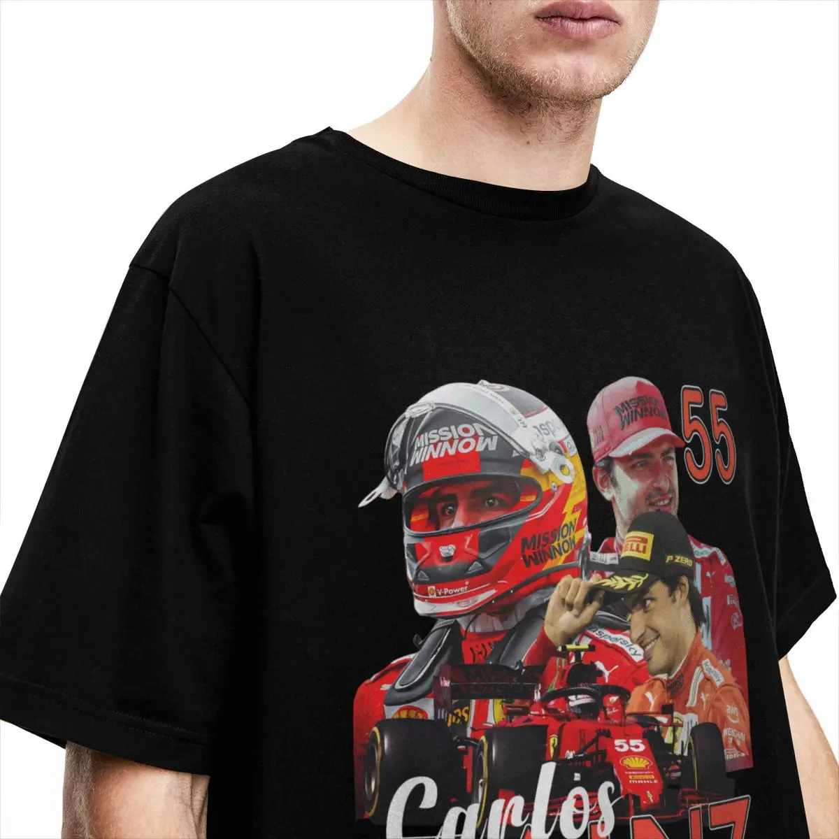 Carlos Sainz Jr. T-Shirt Men 55 Y2K Funny 100 Cotton T Shirts Summer O-Neck Novelty Tee Shirt Print Plus Size Clothes