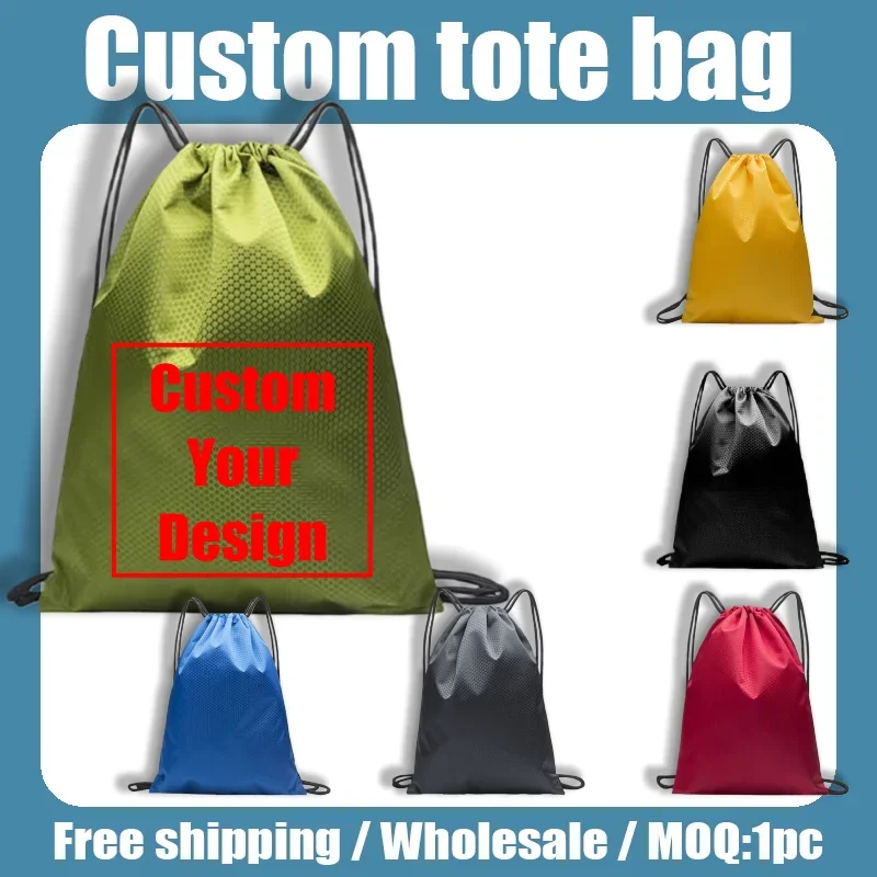 Custom Logo Print Oxford Drawstring Backpack Outdoor Waterproof Drawstring Bag Fitness Hiking Polyester Drawstring Bag Wholesale