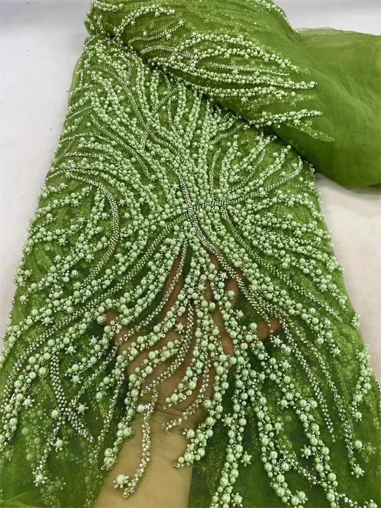 5 Yards Luxury Heavy Handmade Beads Lace Fabric Sequin Groom Embroidery Fabric Fashion French Tulle Mesh Lace Fabric for Wedding