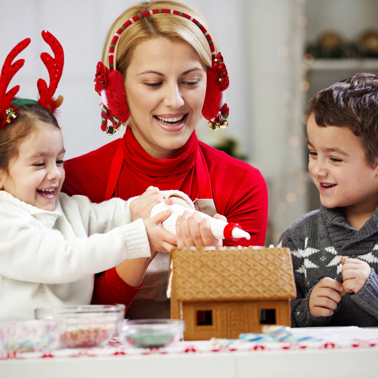 3 個のお祝い用イヤーマフ ホリデー サンタ トナカイ柄 ソフトで暖かいイヤーウォーマー 女性 男性 寒い天候 屋外使用用