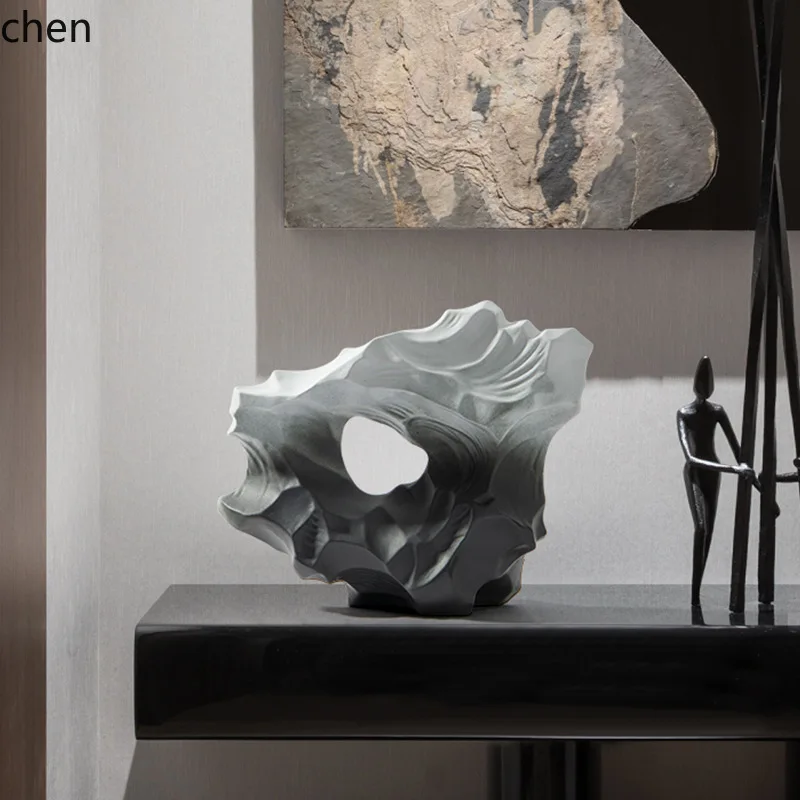 YFY New Chinese Style  Ink Painting  Taihu Stone Coral Stone Sales Office Model Room Wine Cabinet Ornament Soft Decoration