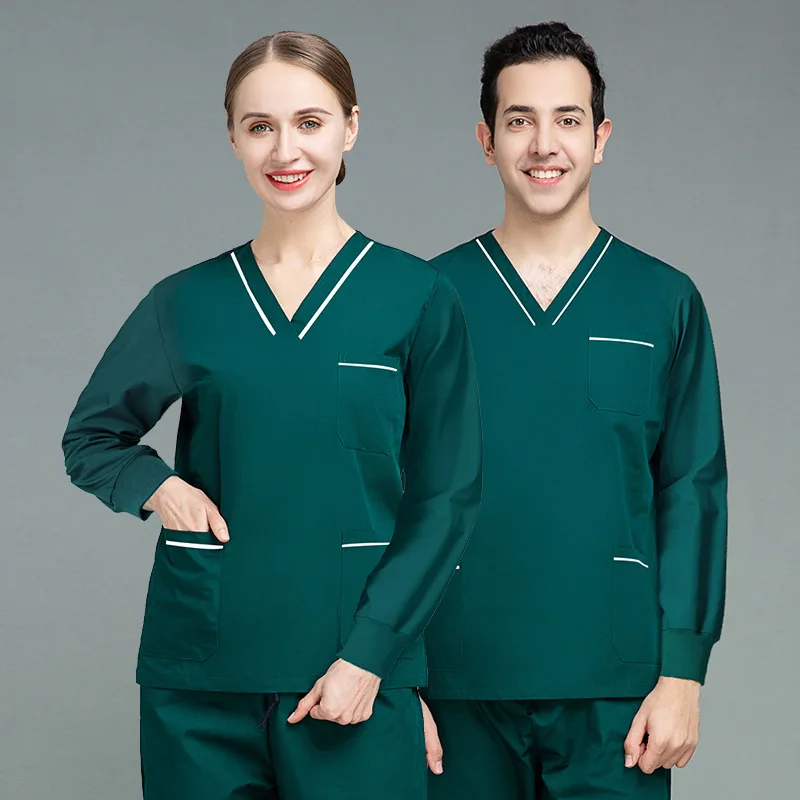 

Long Sleeve Surgical Gown Set Solid Color Beauty Salon Doctor Nurse Dental Scrub Suit For Women