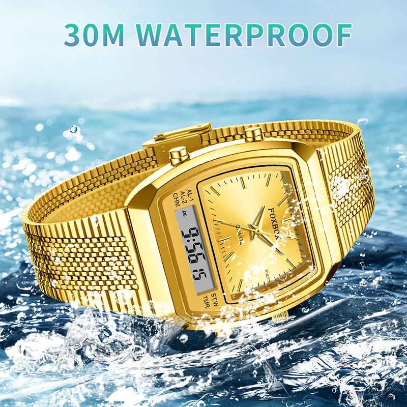FOXBOX Gold Square Watch Women Top Brand Luxury Women's Bracelet Watch Fashion Elegant LED Backlight Waterproof Watch For Women
