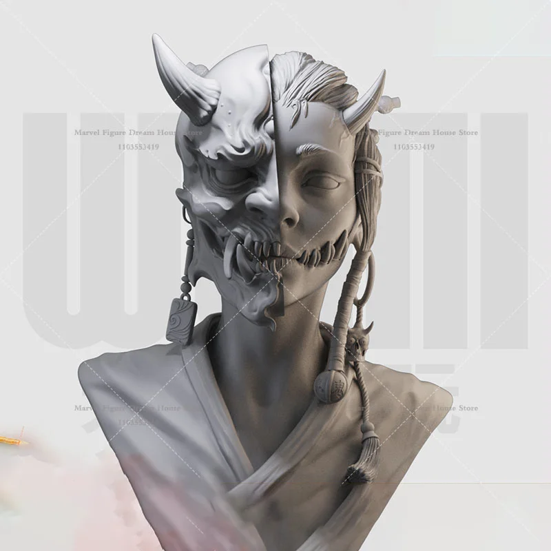 1/16 1/10 Scale Ghost Face Female Warrior Japanese Reonna Monsters Legend DIY Self-assembled 3D Resin Un-panited White Bust Doll