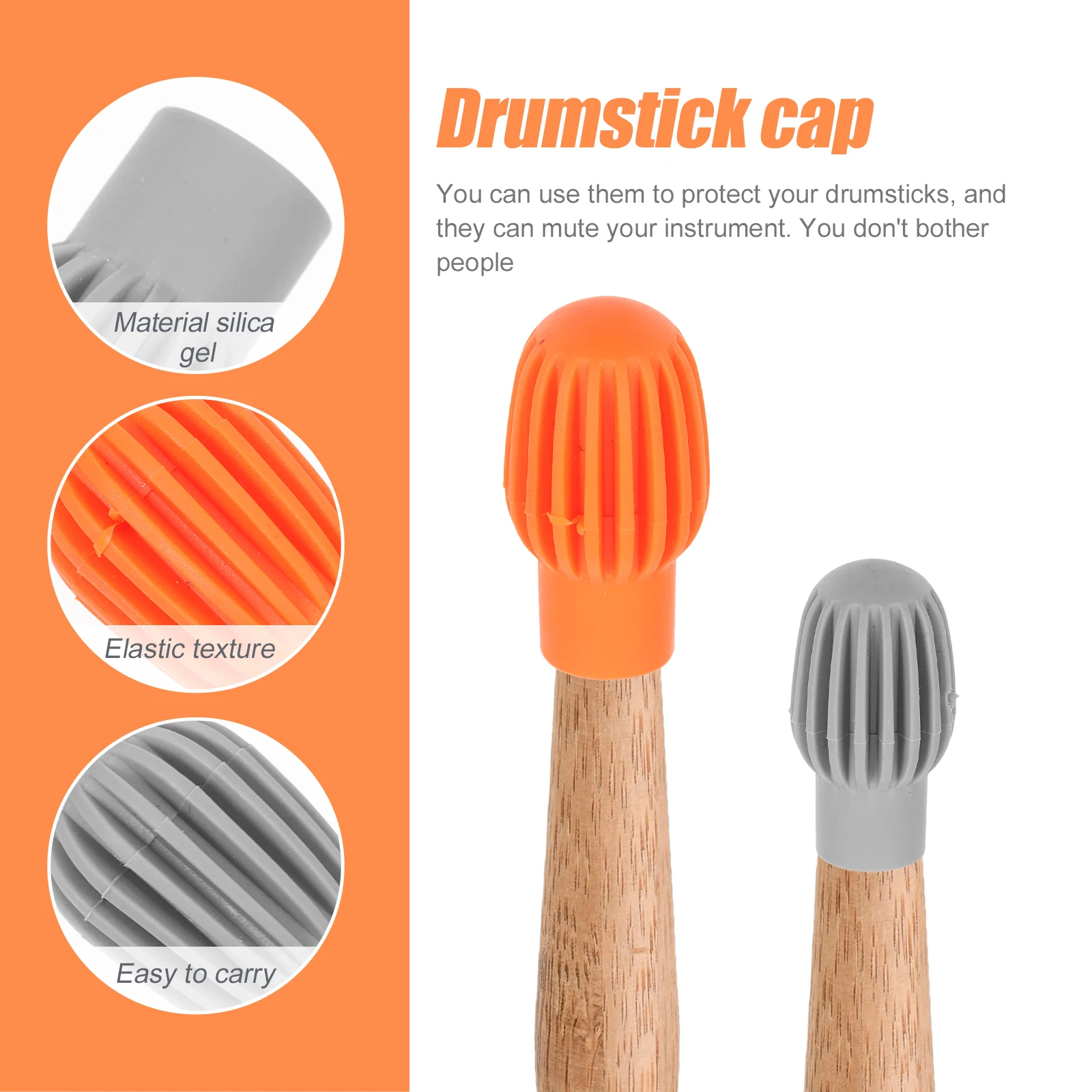 

4Pcs Mute Drumstick Tips Silicone Covers for Drumsticks Sound Reduction Drum Stick Covers Drumstick Caps Drum Supplies