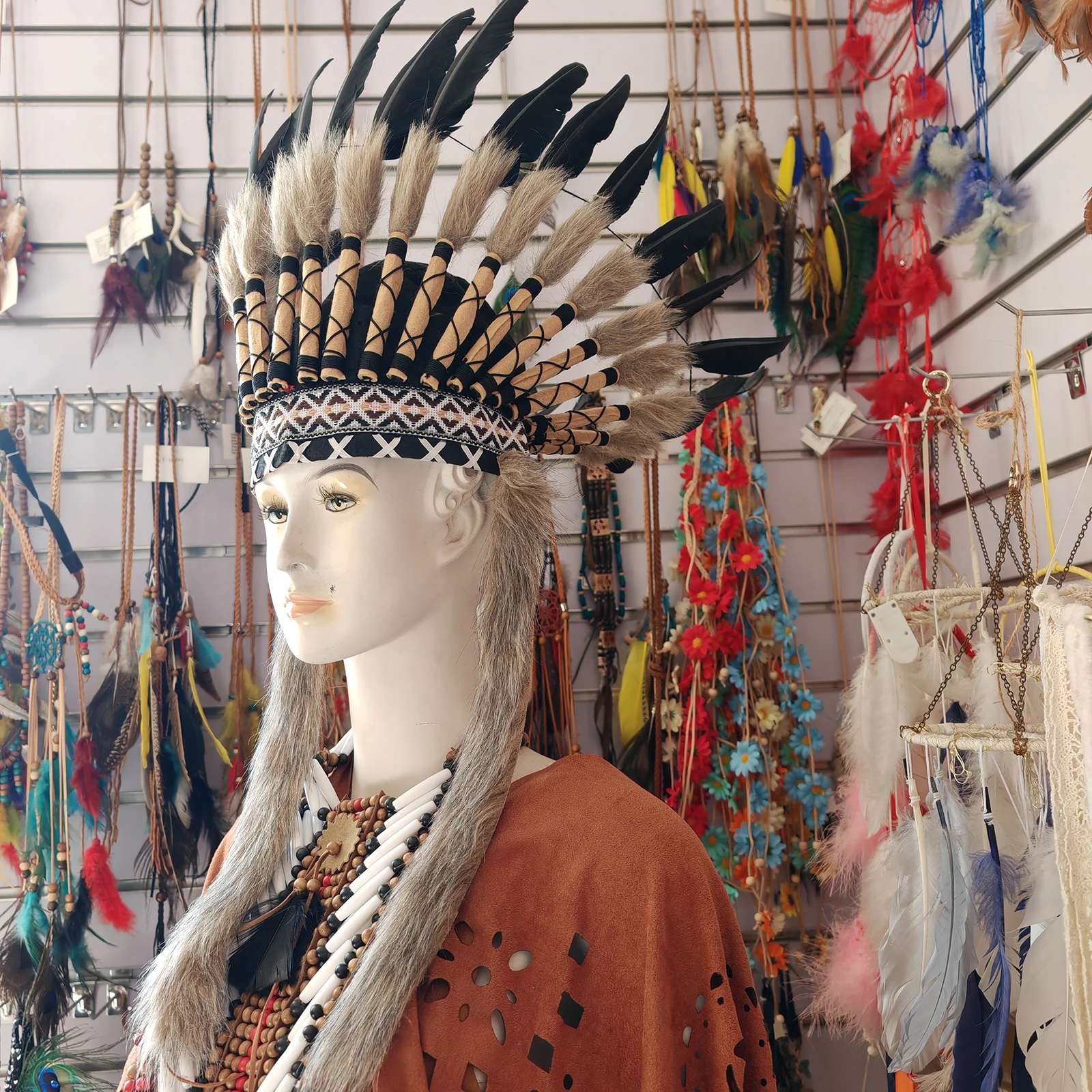 Chief Indian Hat Feather Headdress Accessory Decorative Men Women Headwear Headband for Dance Show Fancy Dress Party Stage Party