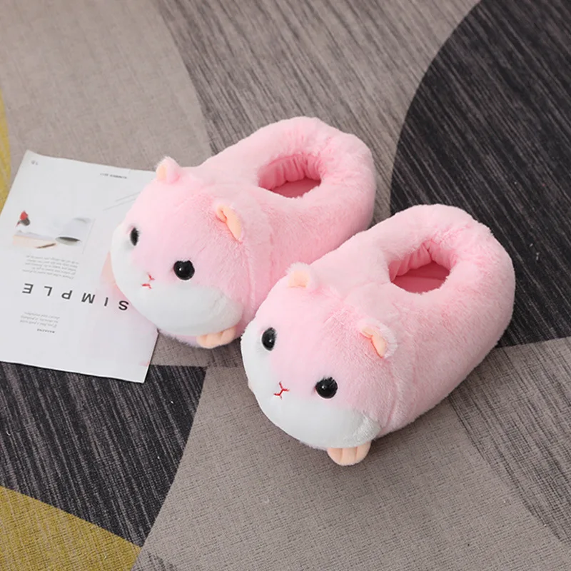 Novelty hamster booties slippers women\'s warm fuzzy home shoes soft pink cute rabbit ears cotton slippers fluffy animal slides