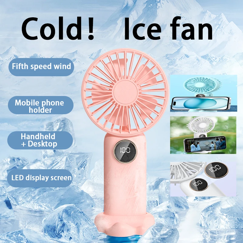 5000Mah USB Mini Fan Five Speed Regulation Portable Fans LED Digital Display Silent Strong Wind Power Dual Battery Power Supply