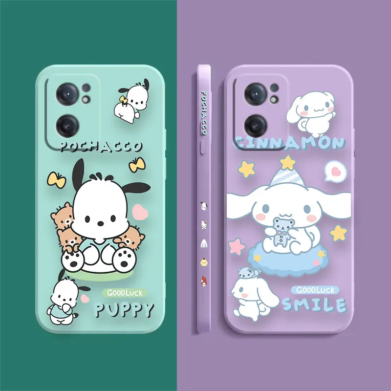 Cute Pochacco Cinnamoroll Phone Case For Oneplus 9 9R 8 8T 7 7T 6 ACE 2V NORD 2 3 Lite Pro Colour Liquid Case Funda Shell Capa