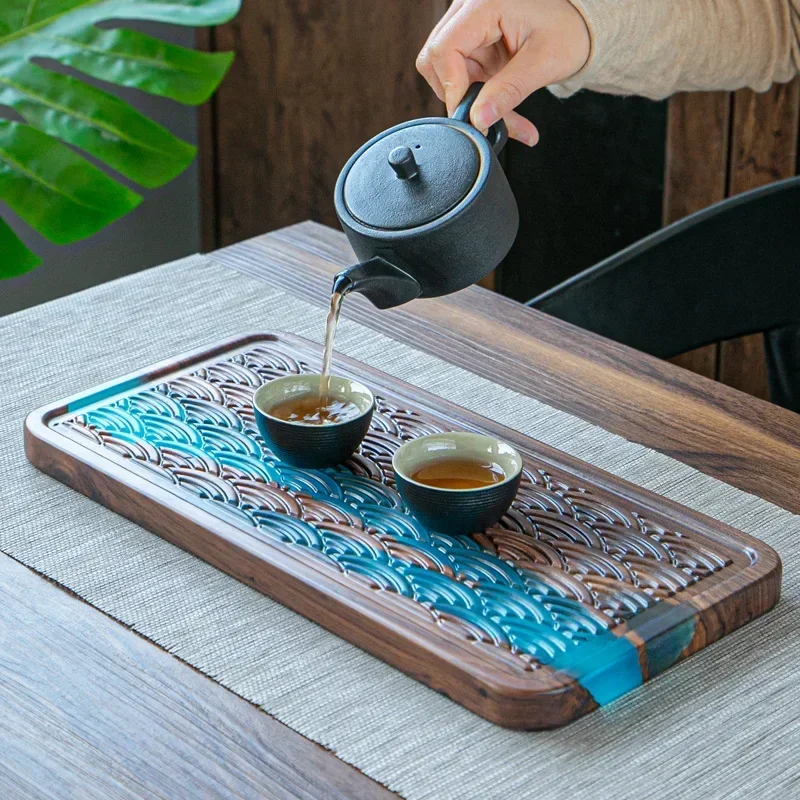 Resin tea tray black walnut tea tray tea tray modern minimalist household Chinese craft decoration