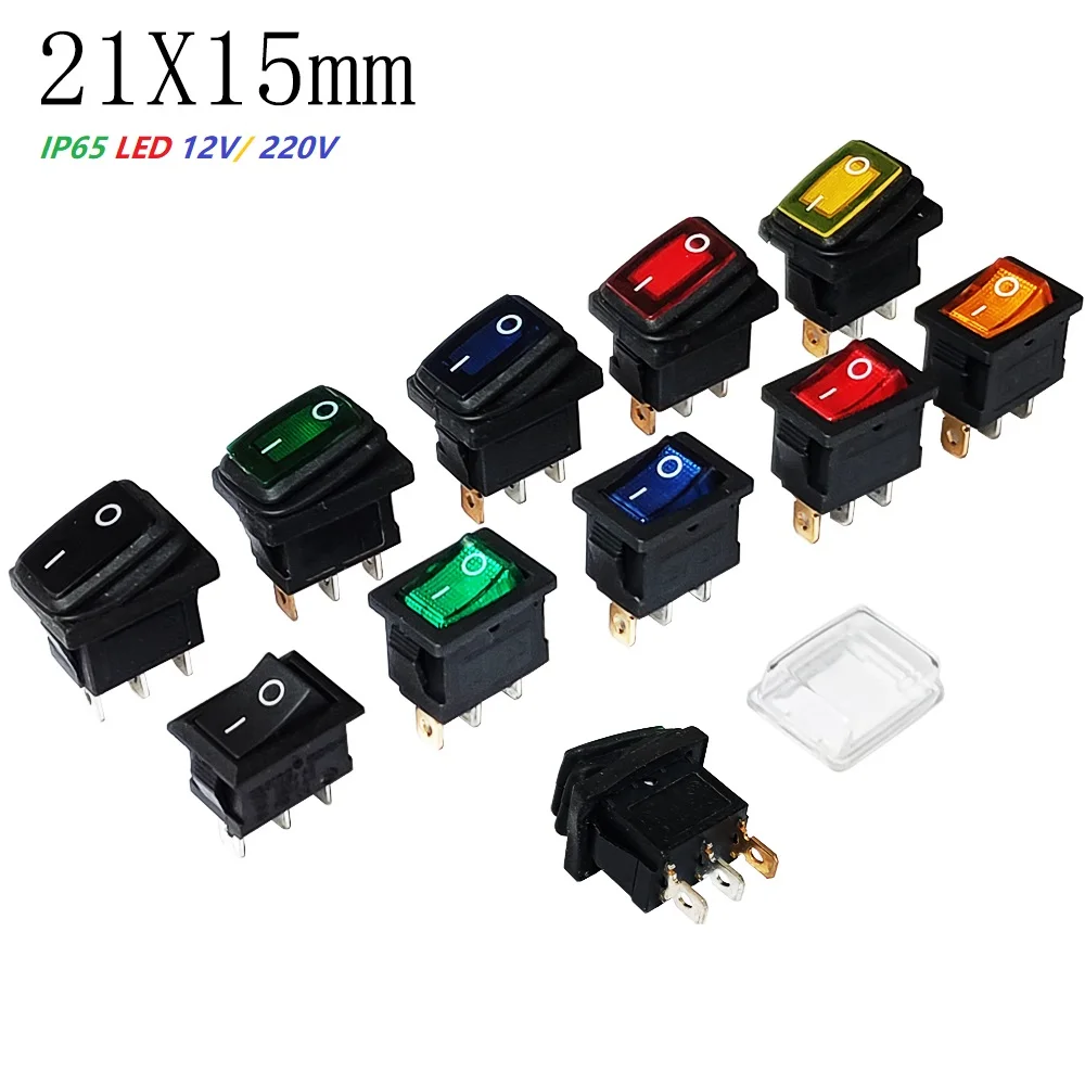 4Pcs 3Pin KCD1 Mini Rocker Switch 21x15mm Panel 13x19mm Indication IP65 With LED 12V 220V illuminated Seesaw Switch Power ON-OFF