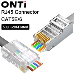CAT6 CAT5E Pass Through RJ45 Modular Plug Network Connectors UTP 50u Gold-Plated 8P8C Crimp End for Ethernet Cable