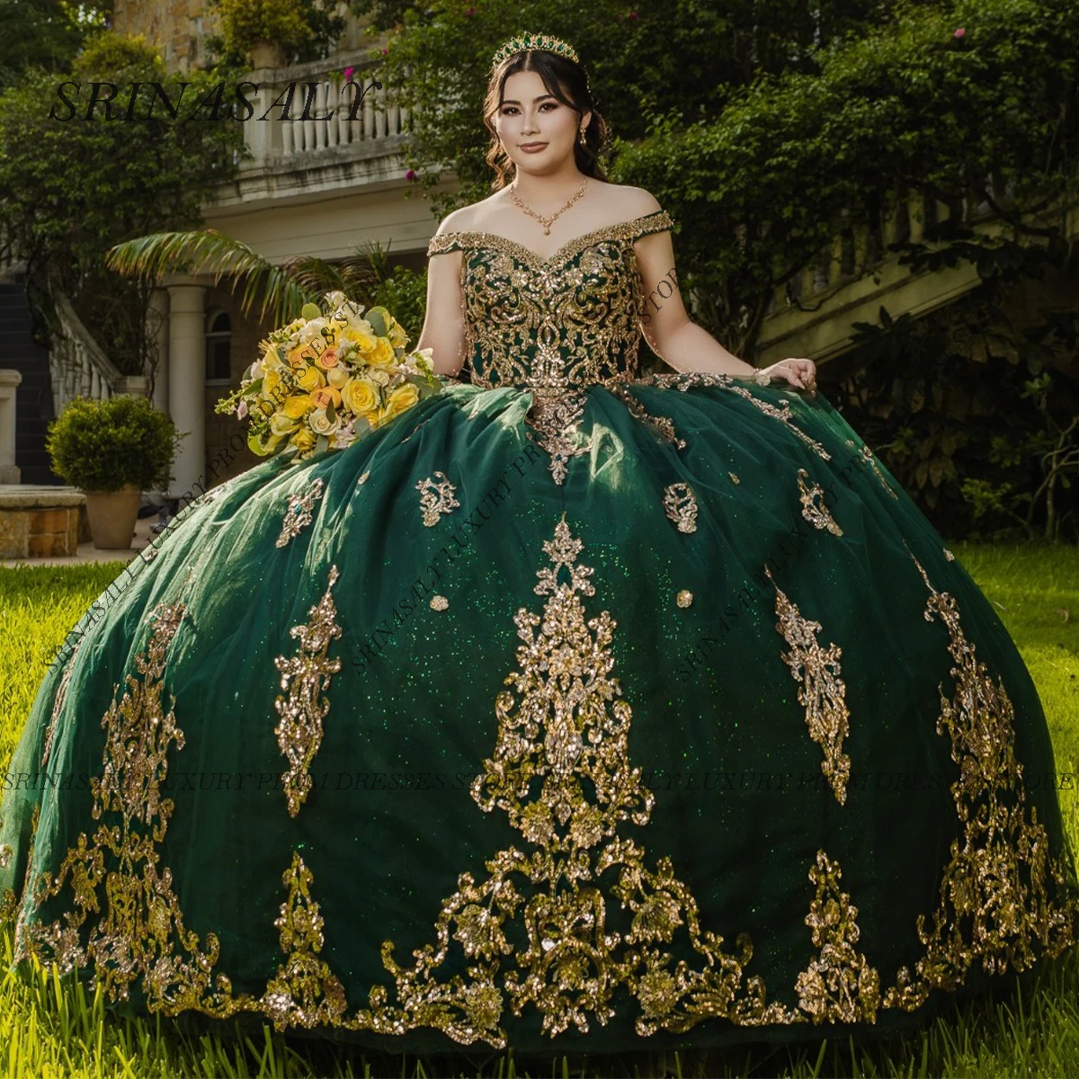 

Платье принцессы Quinceanera по индивидуальному заказу, бальное платье ручной работы с цветком на плечах, корсет с бисером, Sweet 16, Vestidos De 15 Años