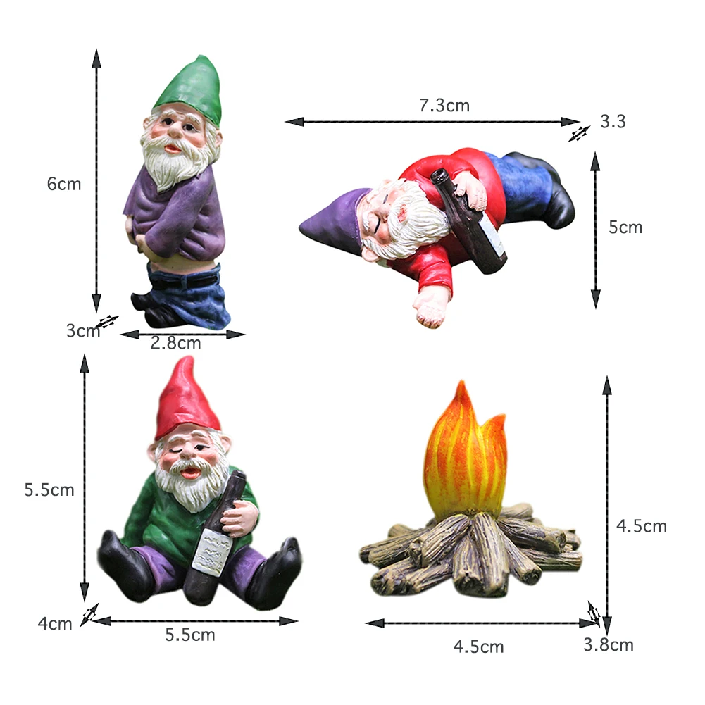 1/4 szt. Statuetka pijanego gnoma ozdoby miniaturowe żywica karzeł mech dekoracja krajobrazowa na zewnątrz bajkowa dekoracja ogrodowa rękodzieło