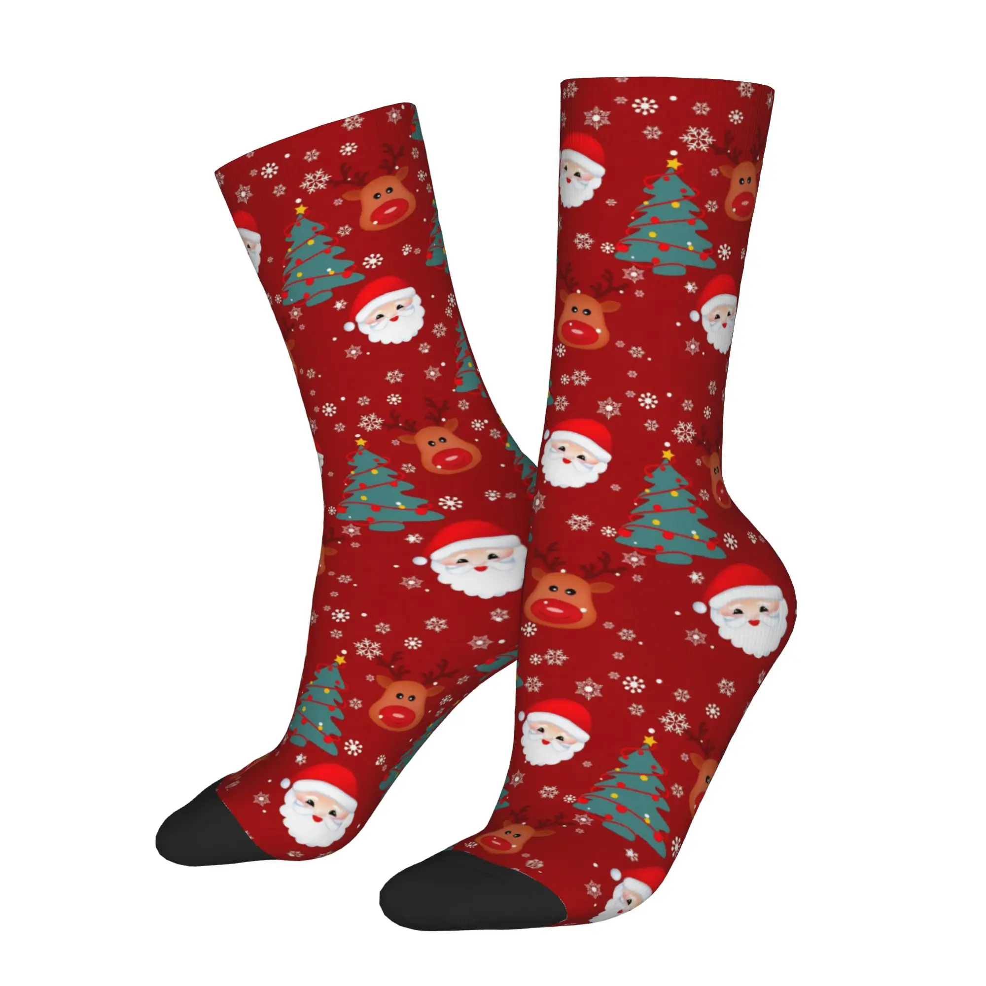 Fashion Cute Christmas Santa Claus Soccer Socks Snowflakes Reindeer Polyester Crew Socks for Women Men Breathable