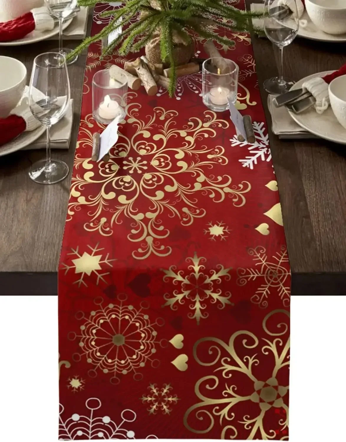 

Red Christmas Snowflakes Autumn Table Decoration Table Flag Holiday Restaurant Decoration Warm Farmhouse Table Decoration