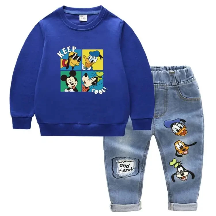 Set di abbigliamento per bambini moda neonato cartone animato topolino Pullover a maniche lunghe maglione top + pantaloni Jeans 2 pezzi tute per