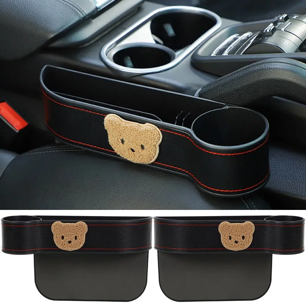 Save Space Car Seat Slot Storage Box Cute Bear Easy To Install Car Crevice Clip Anti-slip Durable Car Seat Gap Filler image 2