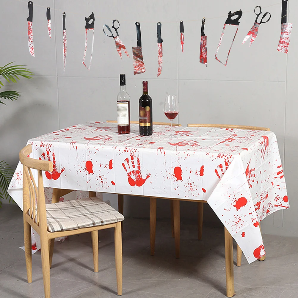 

Halloween Tablecloth Waterproof Pvc Blood Hand Pattern Party Dinner Table Cover For Halloween Party Decor 110X160Cm