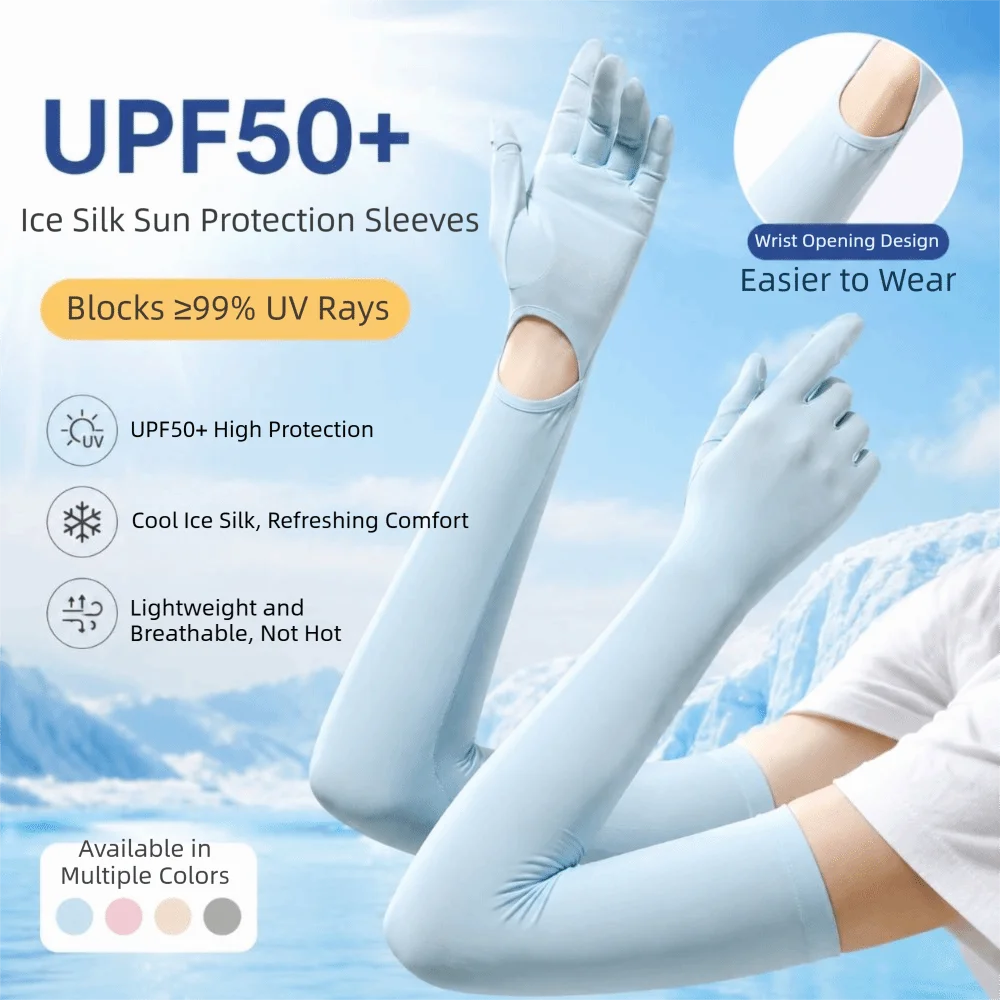 Ice Silk Sun Protection Gloves Anti UV Shield UPF50+ Sunscreen Summer Gloves Elastic Fit Long Sleeved Touchable Screen Gloves