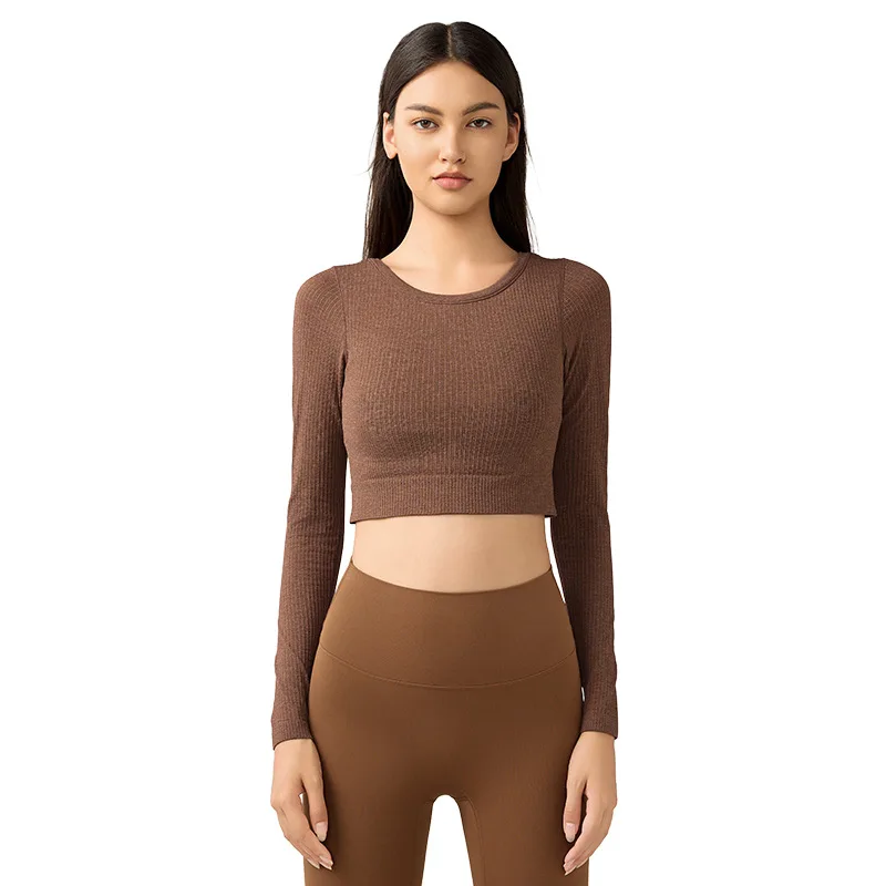 

Mermaid Curve Yoga Suit Women's Running Fitness Short Stretch Top with Chest Pad New Slim-fit Slimming Sports Long Sleeve