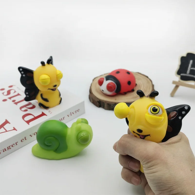 Creative Simulation Snail Ladybug Butterfly Pinch Music Fidget Toys Novelty Funny Eyeball Burst Squeeze Stress Relief Toys