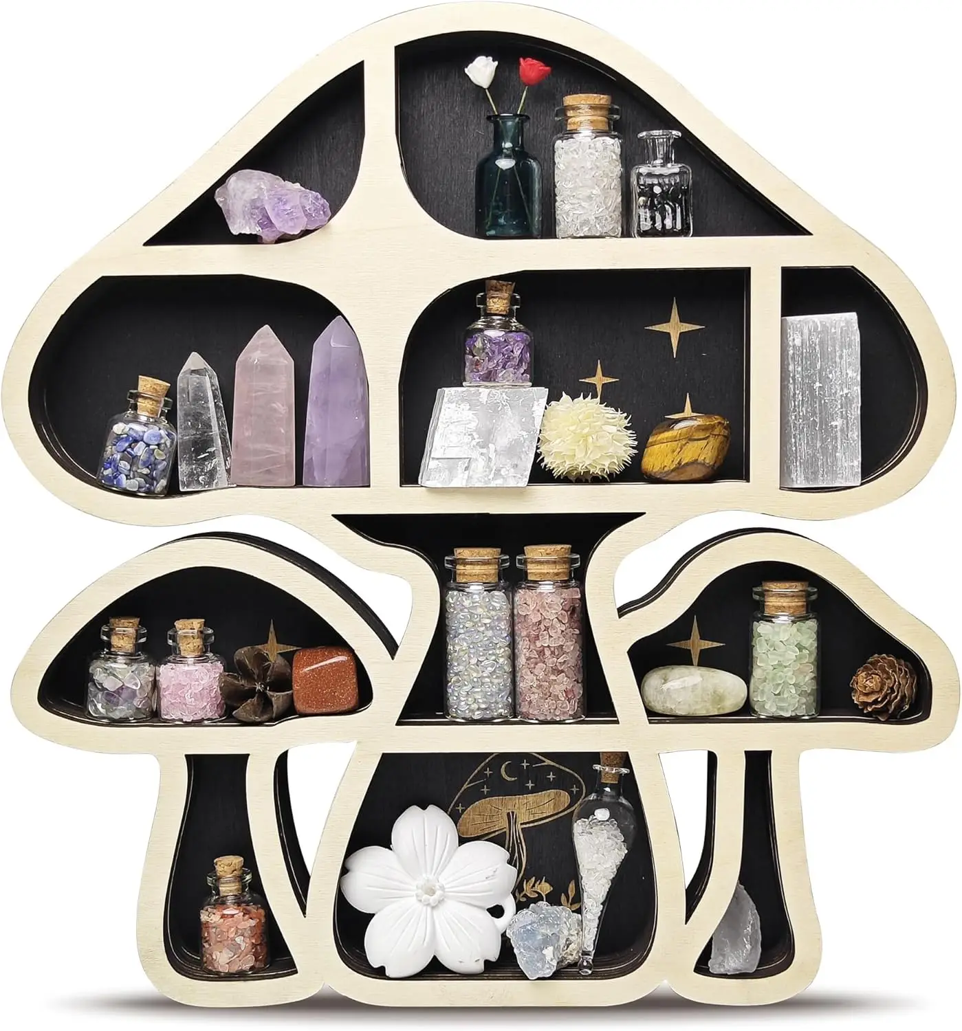 

Деревянная плавающая полка в виде гриба, хрустальный настенный декор, милый органайзер для хранения, держатель для эфирного масла