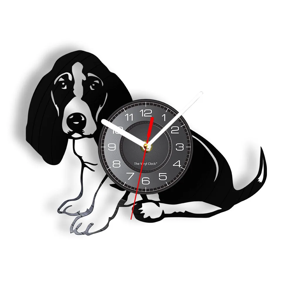 Basset Hound Wall Clock Dog Breed Pedigree Canine Animal Pet Puppy Vinyl Record Clock Decorative Vintage Clock Doggy Clock Gift