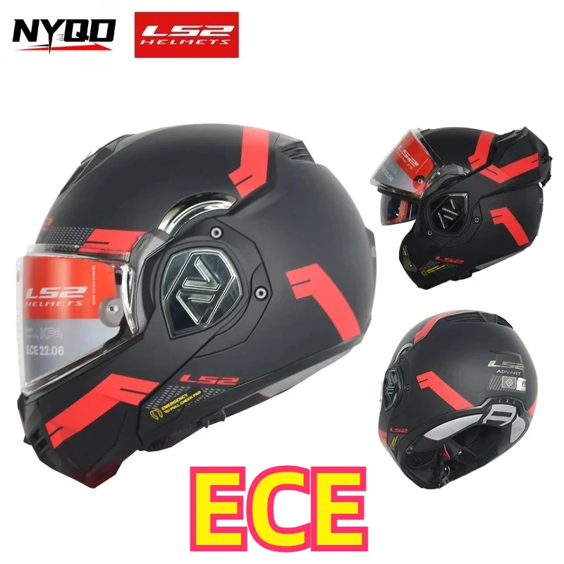 

LS2 FF906 Advant Flip Up Full Face Helmets Motorcycle Modular Double Visor Helmet Built-in Lens ECE Capacete Moto For 54-57CM