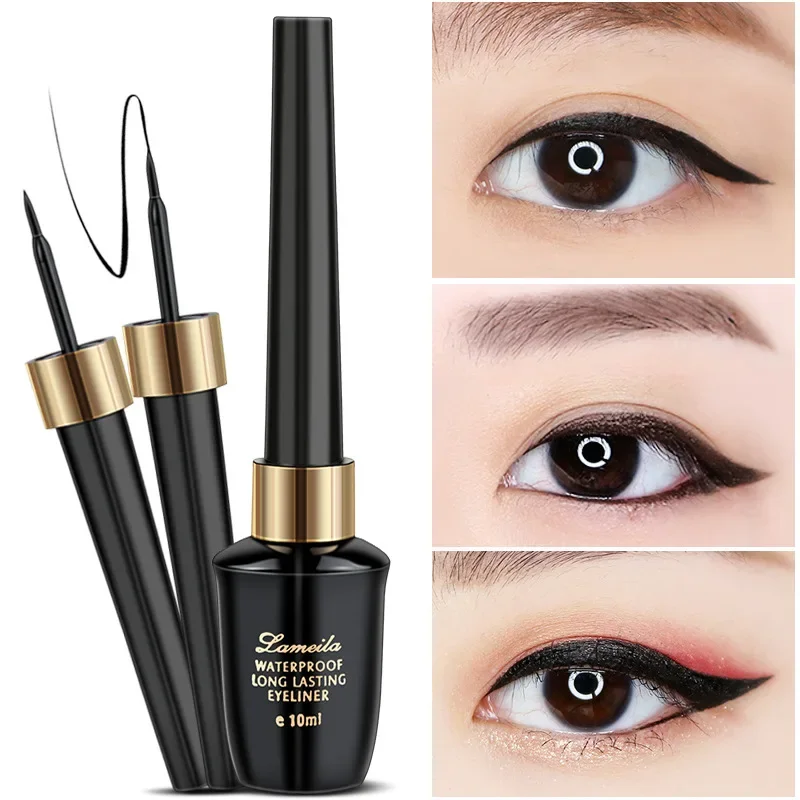 1 pz 10ml nero Liquid Eyeliner Waterproof Makeup Eye Liner matita ad asciugatura rapida penna Eyeliner liquido con testina Ultra-fine coreana