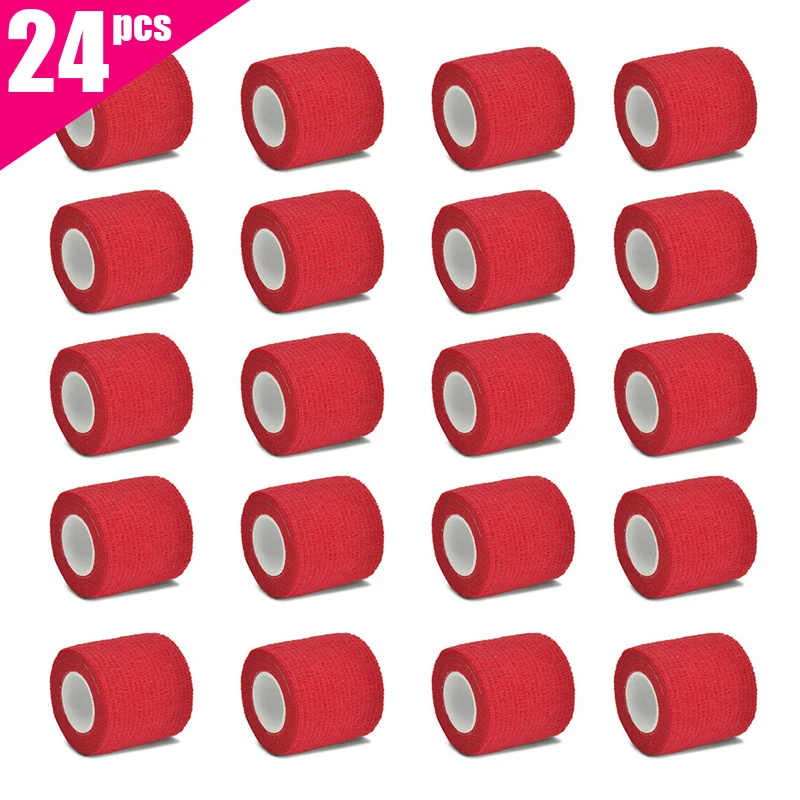 6pcs/12pcs/24pcs 5cm*4.5m red gauze sports bandage self-adhesive breathable elastic bandage for fixing fingers, wrists, and l