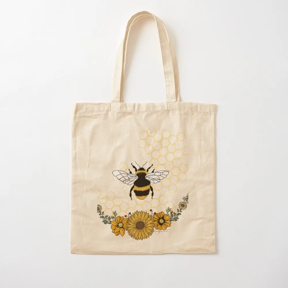 Sunflower Bee- Honey Comb Yellow Tote Bag custom tote large Canvas