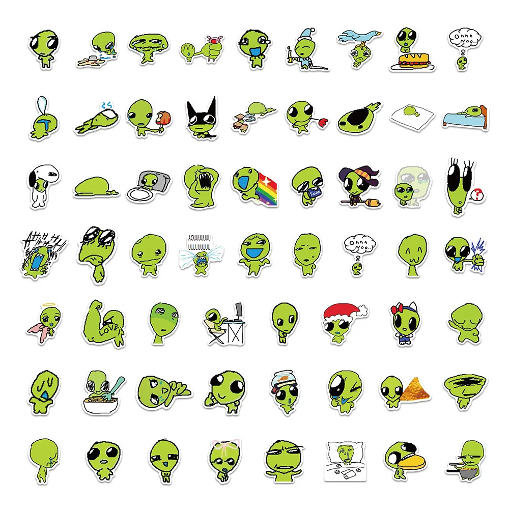 10/30/60PCS สีเขียวคนต่างด้าว Meme ตลกสติกเกอร์การ์ตูนสร้างสรรค์ตกแต่ง DIY หมวกกันน็อครถจักรยานยนต์สมุดฝากข้อความโน้ตบุ๊ค Decal ของเล่น