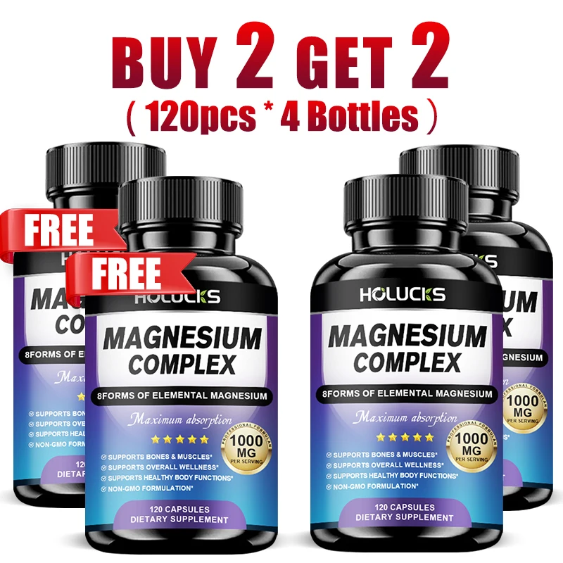 

HOLUCKS 8-in-1 Magnesium Complex Capsules, Support Brain, Bone & Heart Health, Improve Sleep Quality and Relieve Daily Stress